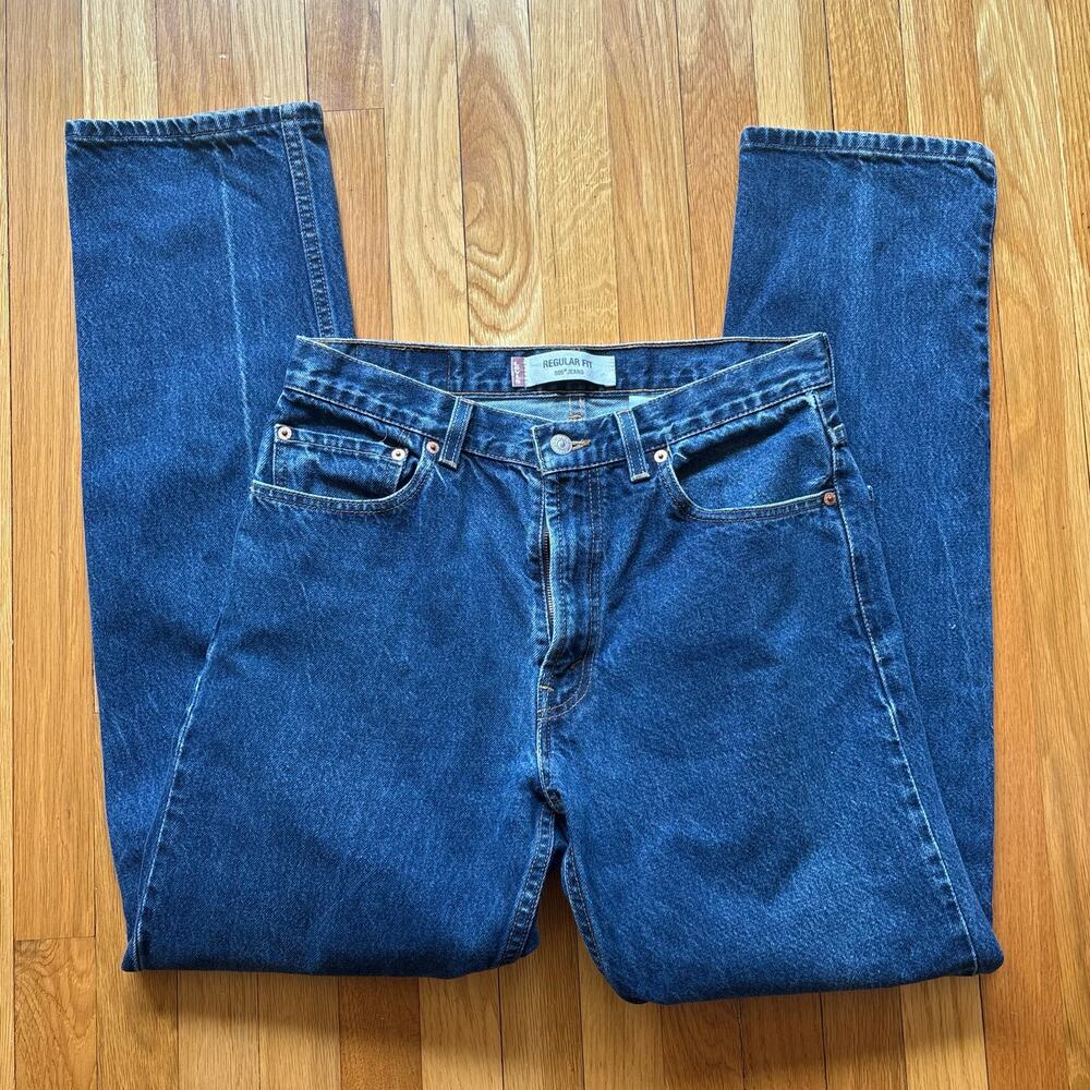 Sold LEVI'S 505 JEANS MEN 34x34 Regular Straight Stretch Cotton Denim dark Blue